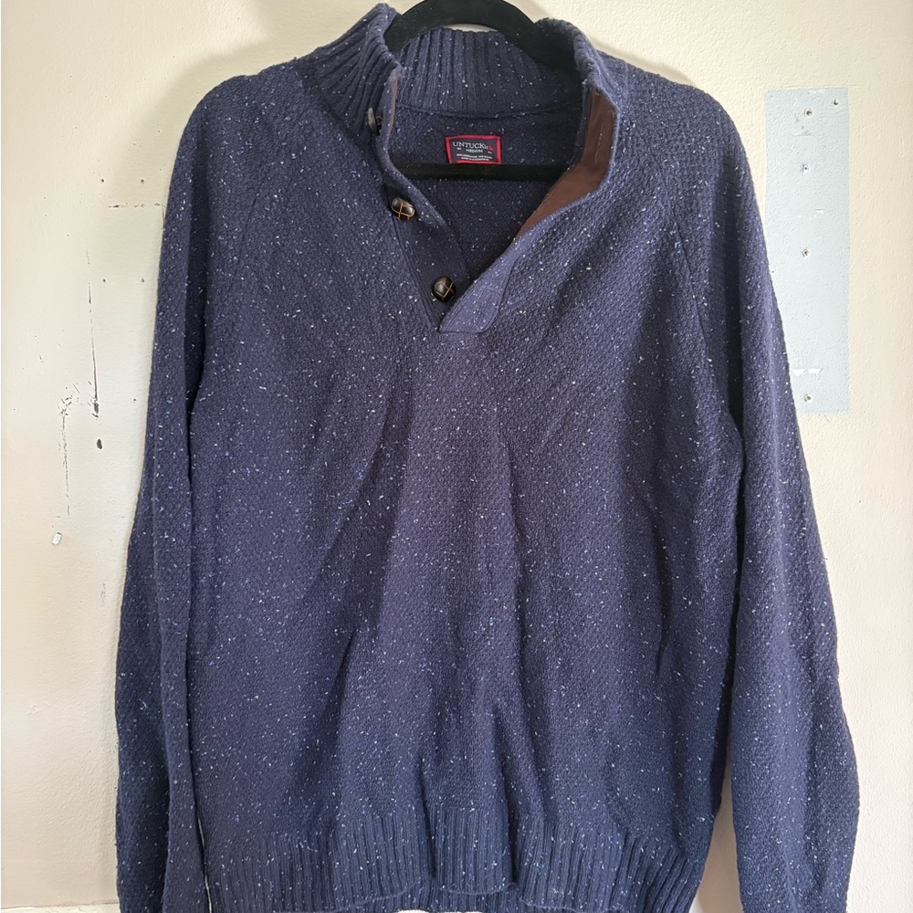 UNTUCKit Men's Navy Speckled V-Neck Pullover